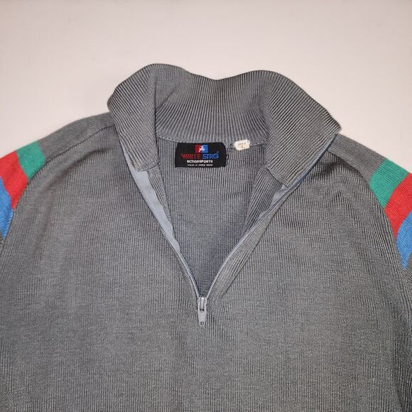 Vintage White Stag Grey Wool Blend Quarter Zip Pullover Sweater Size L - Picture 3 of 7